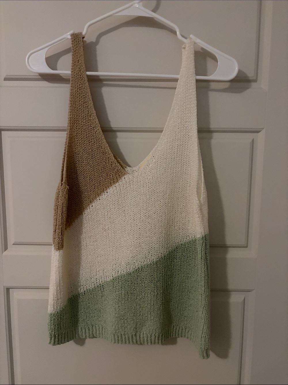 Colorblock Knit Tank Top in Cream, Tan & Sage